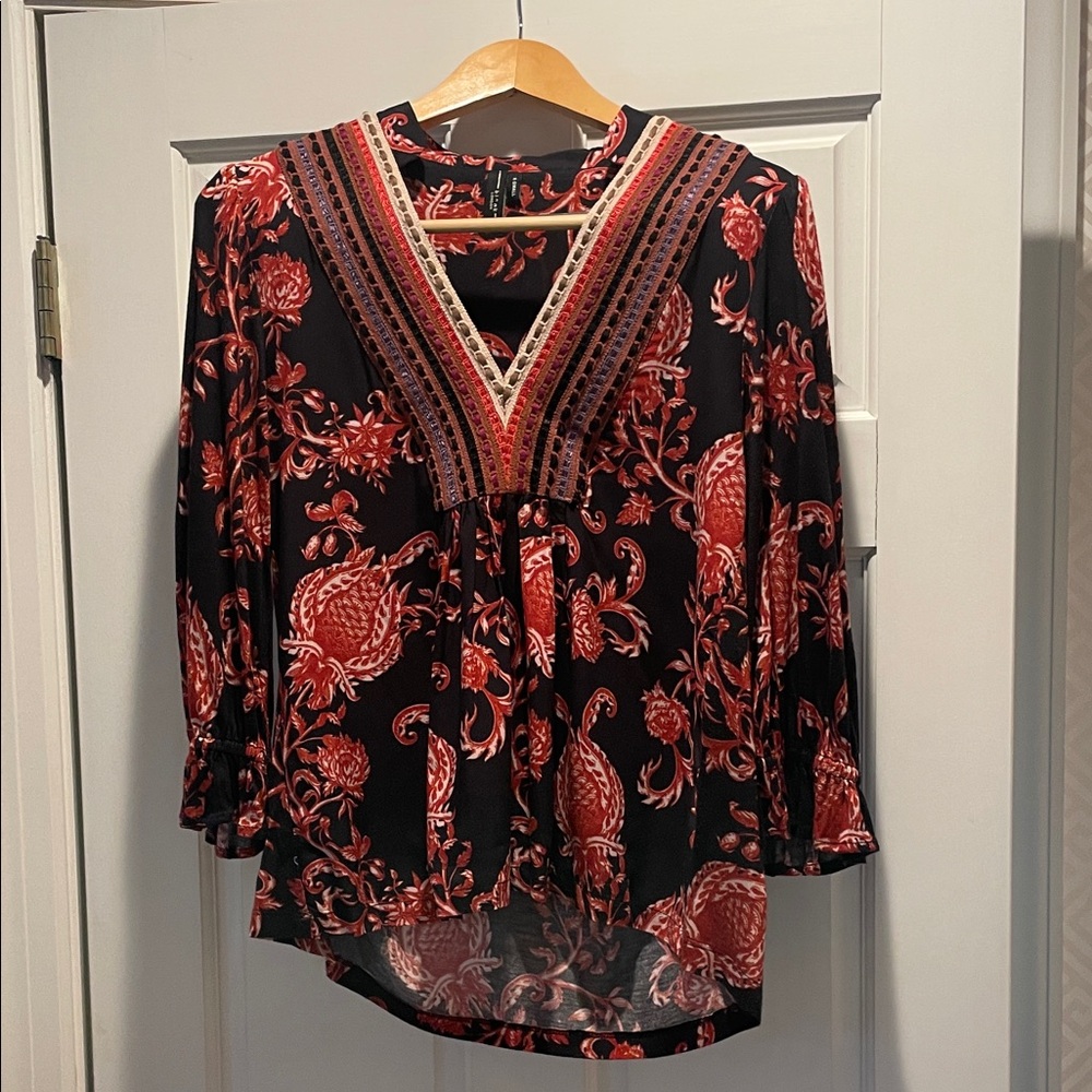 Anthropologie Black and Red Floral Blouse